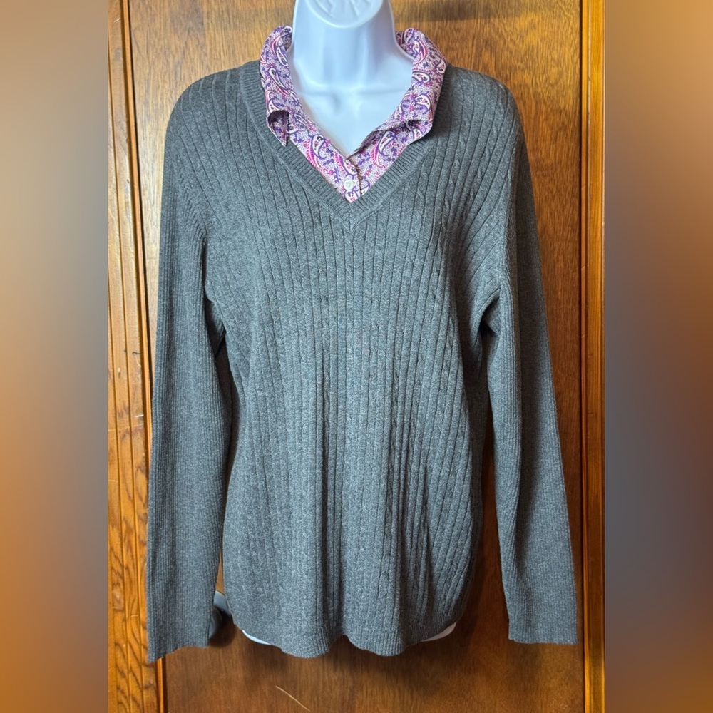 Izod Gray‎ Women's Shirt/Sweater with Paisley Collar - 1X